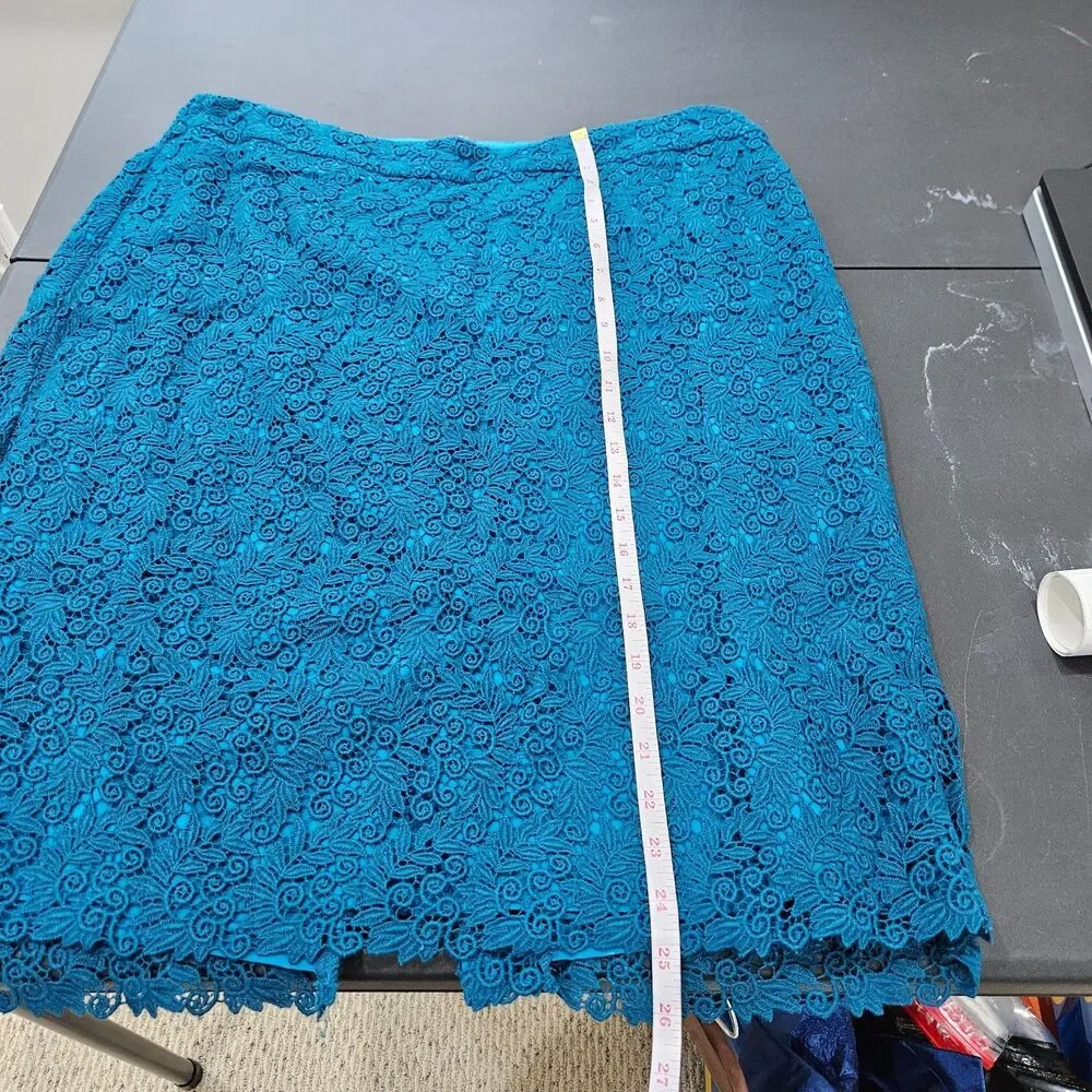 Talbots Womens Lace Overlay Pencil Skirt 16W Blue Floral Romantic Feminine Fairy